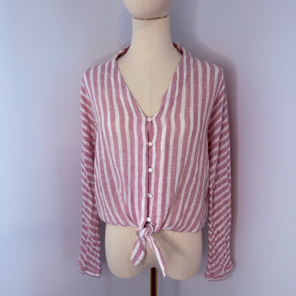Rails Pink and White Striped Sloane Front Tie Blouse - Size Small
